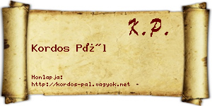 Kordos Pál névjegykártya